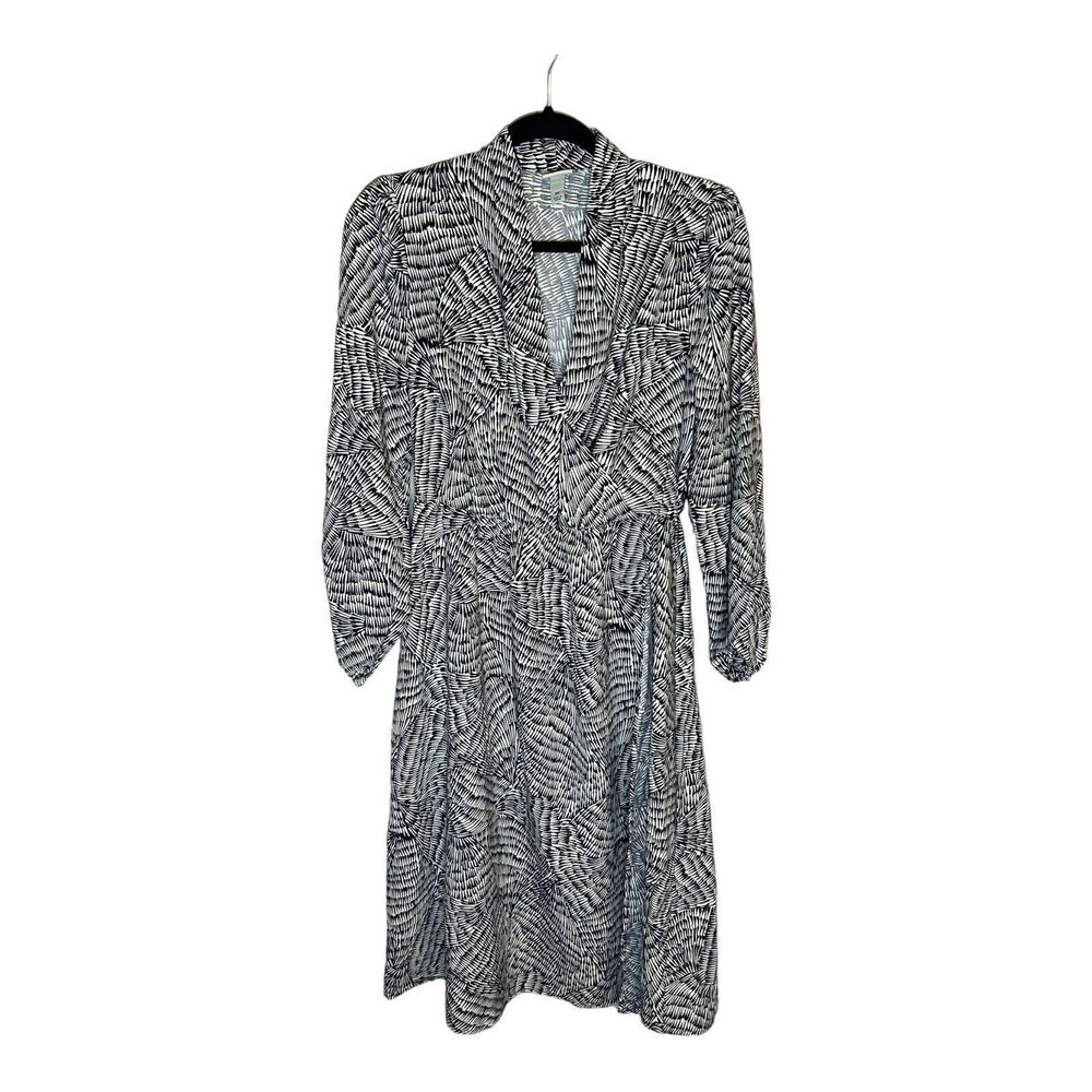 A New Day Women's Black and White Midi Wrap Dress Long Sleeve Size Extra Small